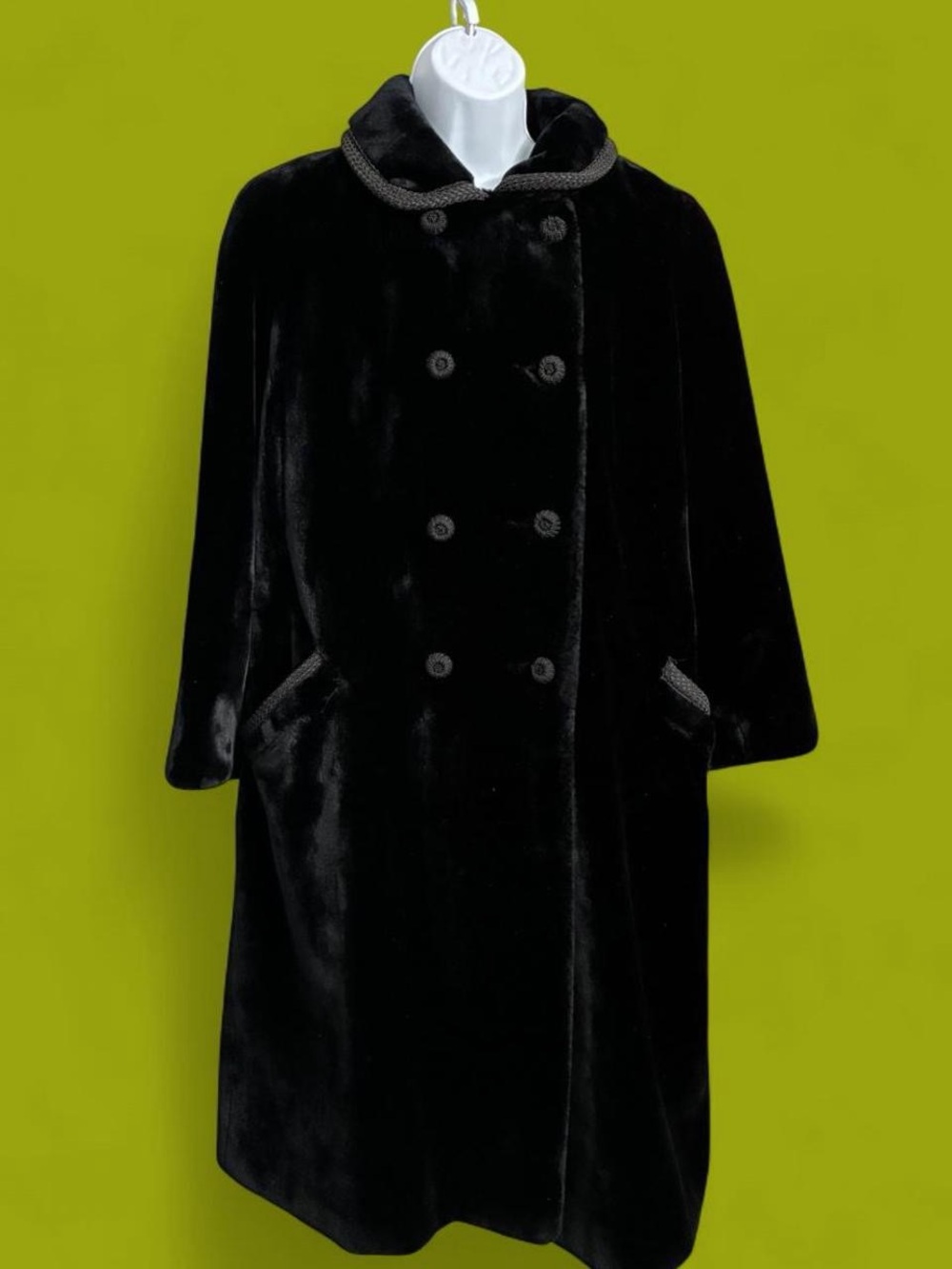 Vintage 1960s/70s Black Borgazia double breasted faux fur coat